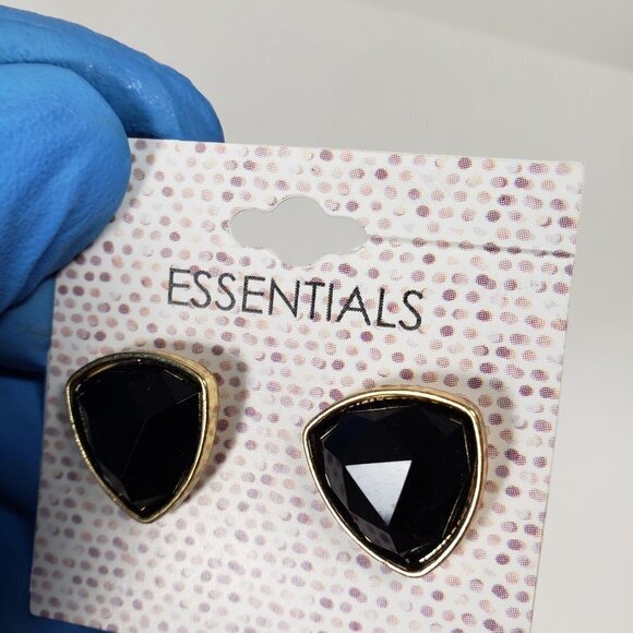 Black Faceted Triangle Stud Earrings – Gold Triangle Trim – Geometric Jewelry - Picture 9 of 9